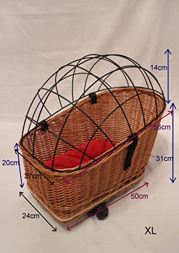 Hundefahrradkorb für Gepäckträger aus Weide mit Metallgitter und Kissen Schwarz XL oder XXL Gepäckträgerkorb Weidenkorb Hundekorb Tierkorb (XXL ohne Kissen)