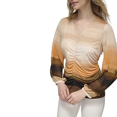 Image of Calvin Klein Womens Gathered Long Sleeve KnitSweater