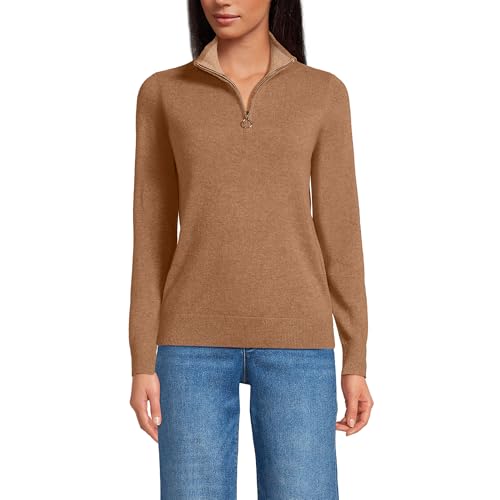 Lands' End Women's Cashmere Quarter Zip Sweater Large Fresh Nutme...