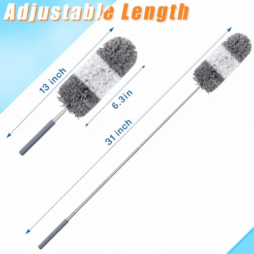Image of Tanlade 1 Pcs Microfiber Feather Duster for Cleaning, Extendable 13-31 Inch Ceiling Fan Duster with Bendable Head, Washable Tools for Ceiling Fans, Furniture, Car, Cobwebs (Gray White)