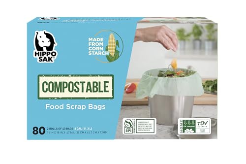 Hippo Sak Compostable Small Food Scrap Bags, 80 Count