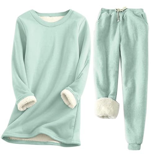 2024 AI - Mujeres Otoño E Invierno Cómodo Casual Color Sólido Cuello Redondo Manga Larga Más Camisa de Muletón Mediados Largos Cintura Elástica Pantalones Espesados Conjunto Cocina Mesa Y Silla,