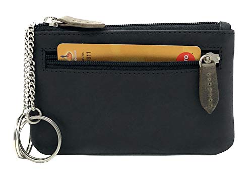 Su.B Llavero de Cuero Genuino - Billetera con Llave y Bolsillo para Tarjeta de Monedas - Estuches de Llaves - Negro Oliva