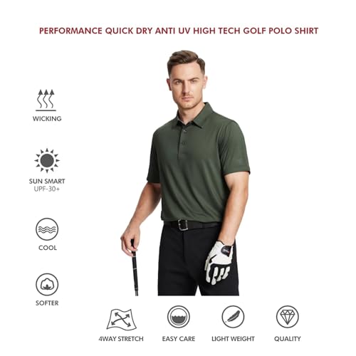 Image of Mens Polo Shirts Short and Long Sleeve Casual Solid Stylish Dry Fit Performance Designed Collared Golf Polo Shirts for Men