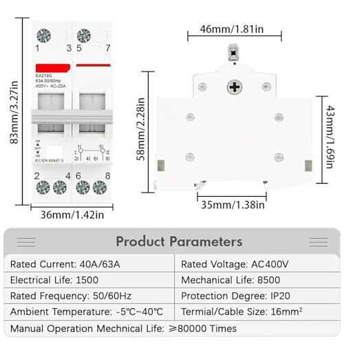 Double alimentation par interrupteur de transfert 63A AC400V manuel
