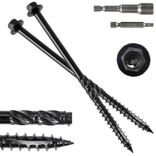 #14 x 6 Wood Structural Screws 100 Pack Hex Head Lag Screws, Rust Resistant Timber Screws for Timber/Log/Landscaping Wood (Black)