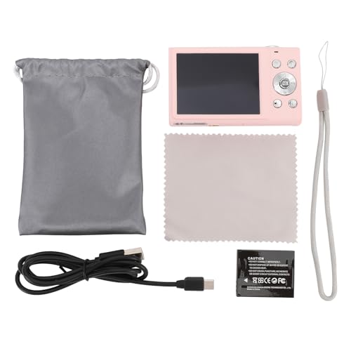 Fotocamera Digitale per con Zoom 16X 2.7K con Messa a Fuoco Automatica con Cavo di Ricarica e Cinturino da Polso Compatta per Bambini PINK 48 mega pixel