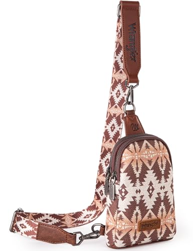 Wrangler Aztec Crossbody Sling Bags for Women Southwestern Print Purse with Detachable Strap