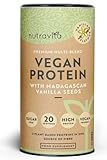Proteína Vegana en Polvo - Sabor a Vainilla - A Base de Plantas - 25g de Proteína por Ración de 36g - Baja en Calorías - Sin Azúcar, Soja, Lactosa ni Gluten - Mantiene la Masa Muscular - Nutravita