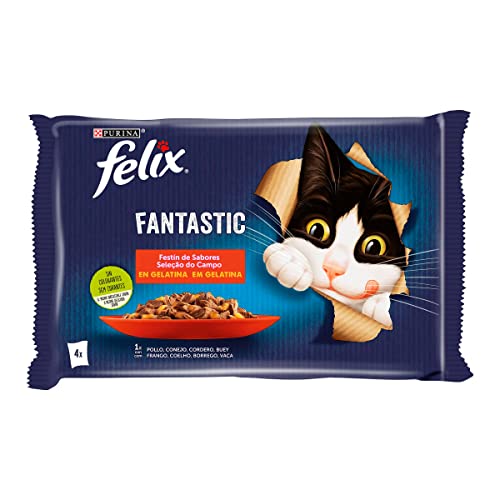 Felix Alimento para Gatos Fantastic Sabor Carne, 4 x 85g