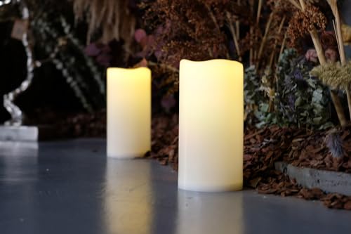 Image of NONNO&ZGF 4X8 inch Huge Outdoor IP44 Warm White LED Rainproof Waterproof Candles, Large Flameless Battery LED Pillar Candle with Remote and Timer, Resin, No Melt, 2 Pack