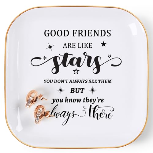 COZITED Friend Gifts for Women Trinket Dish Jewelry Tray - Good Friends are Like Star...They're...