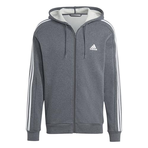Image of adidas Essentials Men's Fleece 3-Stripes Full-Zip Hoodie Top with Hood