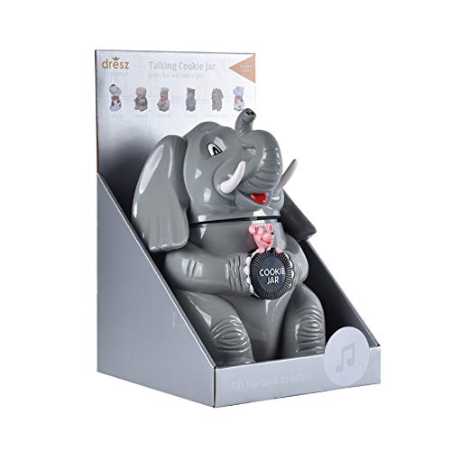 Dresz Cookie/Candy Jar Trumpeting Elephant, Made of Durable High Gloss Plastic, Batteries Included, Grey, 8.3 x 5.9 x 9.8 inch