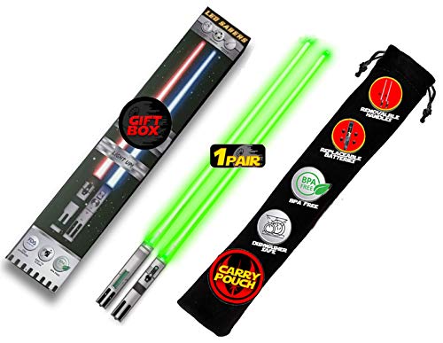 Lightsabo Lot de 2 baguettes lumineuses à LED Star Wars réutilisables avec poignée amovible Passe au lave-vaisselle Vert