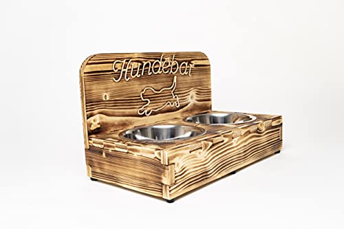 Hundebar M Futterbar inkl. 2X 1600ml Futternapf für Hunde Futterstation | Mit Rückwand für kleine bis mittlere Hunde 1,6L