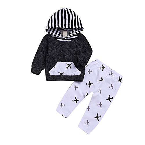 XiaoReddou Toddler Infant Baby Airplane Long Sleeve Hoodie Tops Sweatsuit Pants Outfit Set