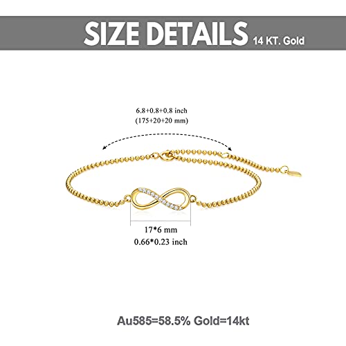 Real 14K Gold Diamond Infinity Bead Chain Bracelet For Women, Anniversary Jewelry For Wife, Love Gifts For Her (0.11Ct), 6.8-8.4 Inch #TOP1
