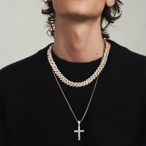 Cuban Link Chain for Men Women 16"/18"/20" Iced Out Cross Pendant Necklace Diamond Chain Religious Jewelry Gift for Christmas Birthdays Parties2