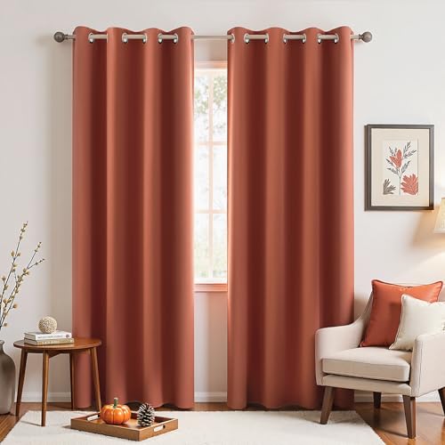 Image of KOUFALL 52x90 Inch Length Burnt Orange Blackout Curtains for Living Room