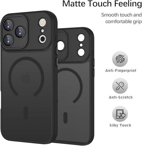 Image of VONZEE Magnetic Case Compatible with iPhone 17 Pro, MagSafe Compatible Slim Translucent Matte Shockproof Protective Phone Cover, Anti-Fingerprint Full Camera Protection Back Case, Black
