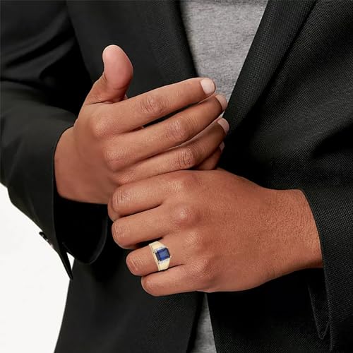 Sapphire Ring for Men 925 Sterling Silver Vintage Lab Created Blue Sapphire Signet Wedding Engagement Men’s Rings Size 4-15-33