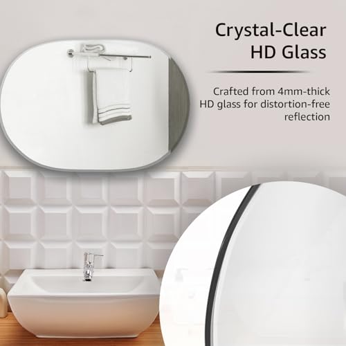Image of Amazon Basics Frameless Capsule Glass Wall Mount Mirror with Beveled Edges - Decorative Bathroom, Bedroom, Living Room, Dressing Room & Entryway Mirror - 30 x 0.4 x 44.5 cm