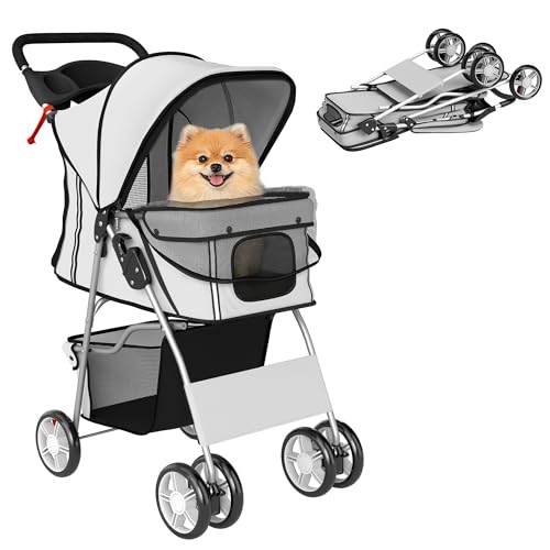 PawHut Passeggino per Cani Pieghevole Carrello per Animali Domestici Carrello Carrozzina Grigio 75 x 45 x 97cm