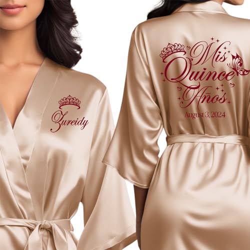 Quinceanera Robes and Slippers Set for Mis XV Anos & Quince Squad, Mama de la Quince, Abuela & Hermana Gift2