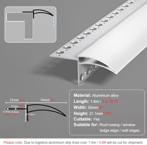 Metal Eaves Drip Edge Deflector for Balcony/Patio, 5.2ft Rain Gutter Diverter, Window Sill Protection & Decorative Drip Line Device