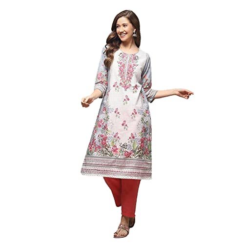 Image of BIBA Women Cotton Regular Fit Liva Straight Printed Kurta