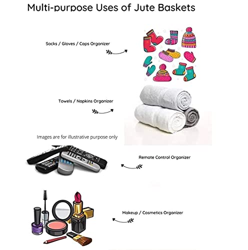 Image of JK enterprises Rope Storage Natural Handwoven Jute Shelf Basket For Your Home & Kitchen (Small,Medium,Large) - Pack of 3 (MIX black Beige)