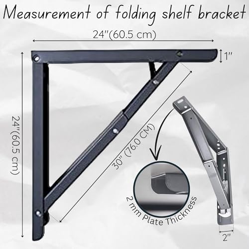 Image of VMD, Heavy Duty 24 inch (Grey) Foldable Shelf Bracket, DIY Folding Shelves, l Bracket, Wall Brackets, Wall Angle Bracket, Folding Table Bracket with Fittings for fold Down Steel Table (Pack of 2)