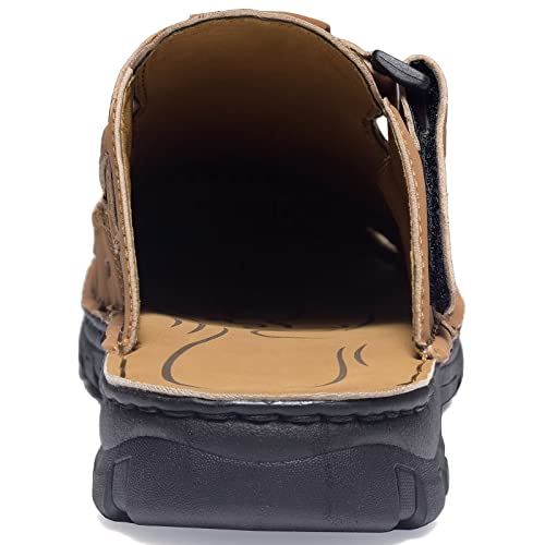 Jebuktxe Mens Clogs Summer Leather Sandals Closed Toe Garden Clogs Shoes Indoor Outdoor Slip-On Mules Wide Red Brown Size 46 #TOP3