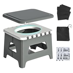 Wanheart Portable Toilet for Adults, Folding Camping Toilet with Lid & Solidifier, Emergency Seat for Limited Mobility, Compact Potty for Home, RV & Travel, Anti-Slip Design (Grey)