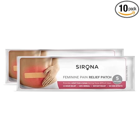 Sirona Herbal Period Pain Relief Patches - Pack of 10 | Instant Relief from Menstrual Cramps | Cool Patches with No Chemical Actives | No Side Effects