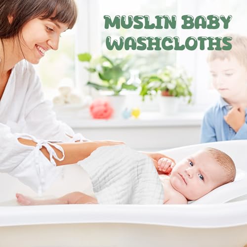 Image of Breling 20 Pcs Baby Muslin Washcloth 12 x 12 Inch 100% Cotton Soft and Absorbent Muslin Washcloth Burp Cloth Wipe Newborn Face Towel for Baby Boy Girl Sensitive Skin (White, Khaki, Dark Green)