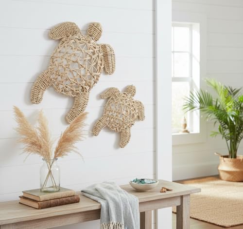 Yousoontic 2 Pcs Sea Turtle Wall Decor Handmade Wicker Wall Art 2 Size Boho Sea Turtle Beach Hanging Ornaments Rattan Coastal Nautical Sculpture for Boho Bedroom Bathroom Indoor Outdoor Home - Image 6