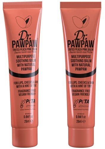 Dr.PAWPAW Tinted Peach Pink Balm, Multi-Purpose Natural No Fragrance, for Hydrating Lips, Skin, Hair, Cuticles, Nails & Beauty Finishing (2 x 25 ml)