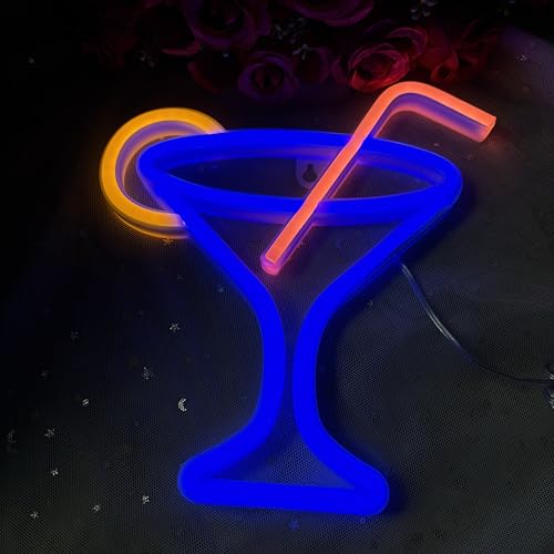 Image of Cocktails Neon Sign for Wall Decor ，Cocktails Happy Hour Neon Sign Man Cave Bar Home Art Neon Light Handmade LED Neon Lights Signs for Bedroom Beer Bar Neon Light Sign Hotel Party Club