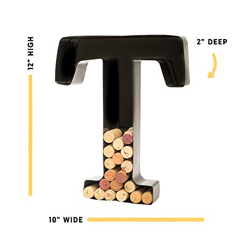 Wine Cork Holder - Metal Monogram Letter (T), Black, Large | Wine Lover Gifts, Housewarming, Engagement & Bridal Shower Gifts | Personalized Wall Art | Home Décor #TOP1