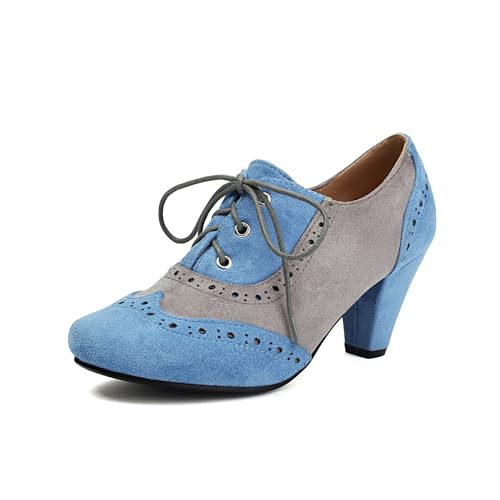 Elerhythm Women's Mary Jane 1920s Pump Heels Oxford Classic and Retro Lace Up Wingtip 1950s Vintage Round Closed Toe 1940s Shoes