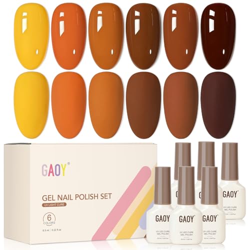 GAOY Brown Fall Gel Nail Polish Set, 6 Colors Burgundy Red Orange...