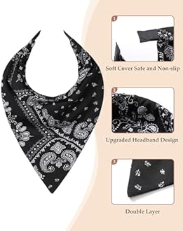AWAYTR 3pcs Hair Bandana for Women Girls Hair Scarf Headband Bandana Double Layer Triangle Head Kerchief Boho Hair Band