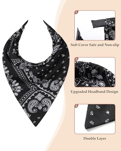 AWAYTR 3pcs Hair Bandana for Women Girls Hair Scarf Headband Bandana Double Layer Triangle Head Kerchief Boho Hair Band