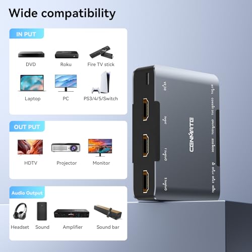 8K@60Hz HDMI Splitter 1 in 2 Out, HDMI 2.1 Splitter Supports 4K@120Hz, EDID, 48 Gbps, VRR, ALLM, 3D, HDR 10, HDCP2.3, Dolby Vision Atmos, Audio Extractor, NO ARC