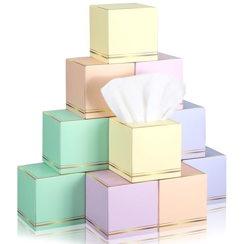 Image of Fourluoo 12 Pack Facial Tissues Cube Boxes Face Box 600 Sheets 3 Ply Soft Paper Square Tissues Bulk for Car Pocket Toilet Household Bedroom Family (Macaron Colors)