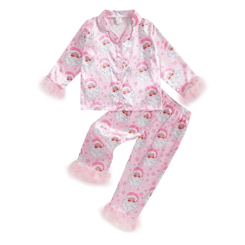 Twopumpkin Toddler Girl Christmas Satin Silk Pajamas Button Down 2 Piece Pajama Set Little Kids...