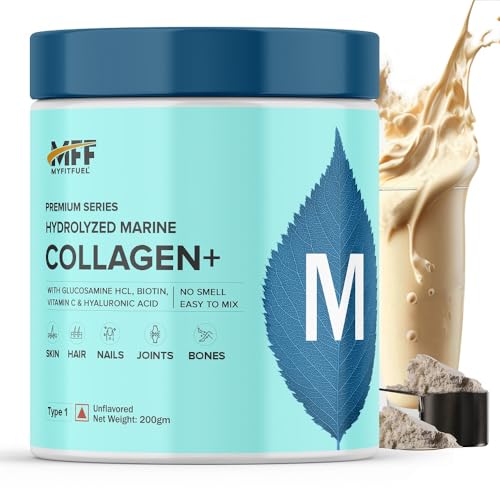 Image of MyFitFuel Hydrolyzed Beauty Marine Collagen Powder (200gm, Unflavored) with Biotin, Hyaluronic Acid, Zinc, Vitamin C & Glucosamine | For Skin, Hair, Nails & Joints