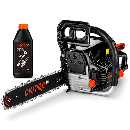 dnipro-m motosega a scoppio 2000w, 45cc, lama 40cm, motore 2 tempi, avviamento facile, anti-vibrazione, ideale per tronchi medi e lavori domestici. dsg-45he. include olio motore 2t